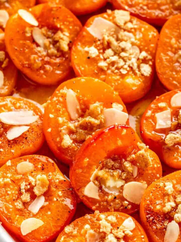Baked Apricots with sugar and toppings.