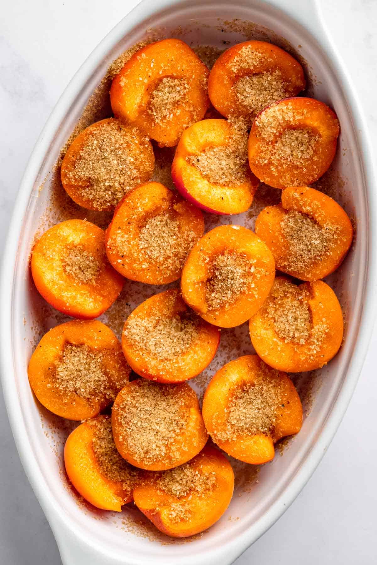 Baked Apricots with sugar and toppings.