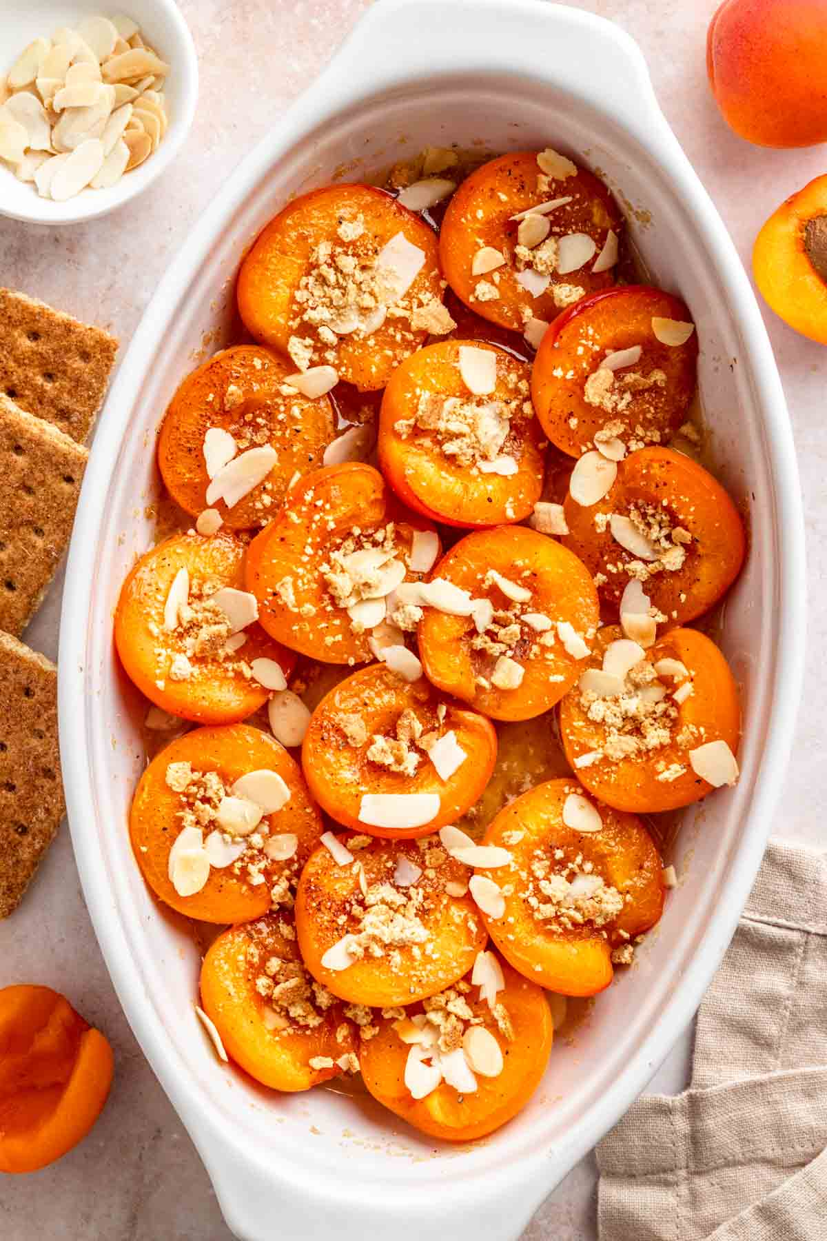 Baked Apricots with sugar and toppings.