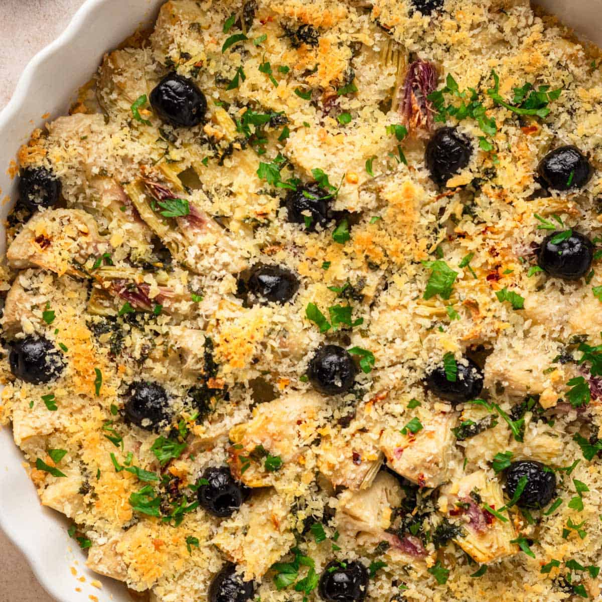 Artichoke hearts with seasoned crumbs and parmesan.