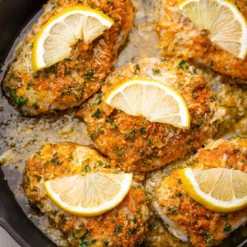 Lemon and butter crusted cod fillets.