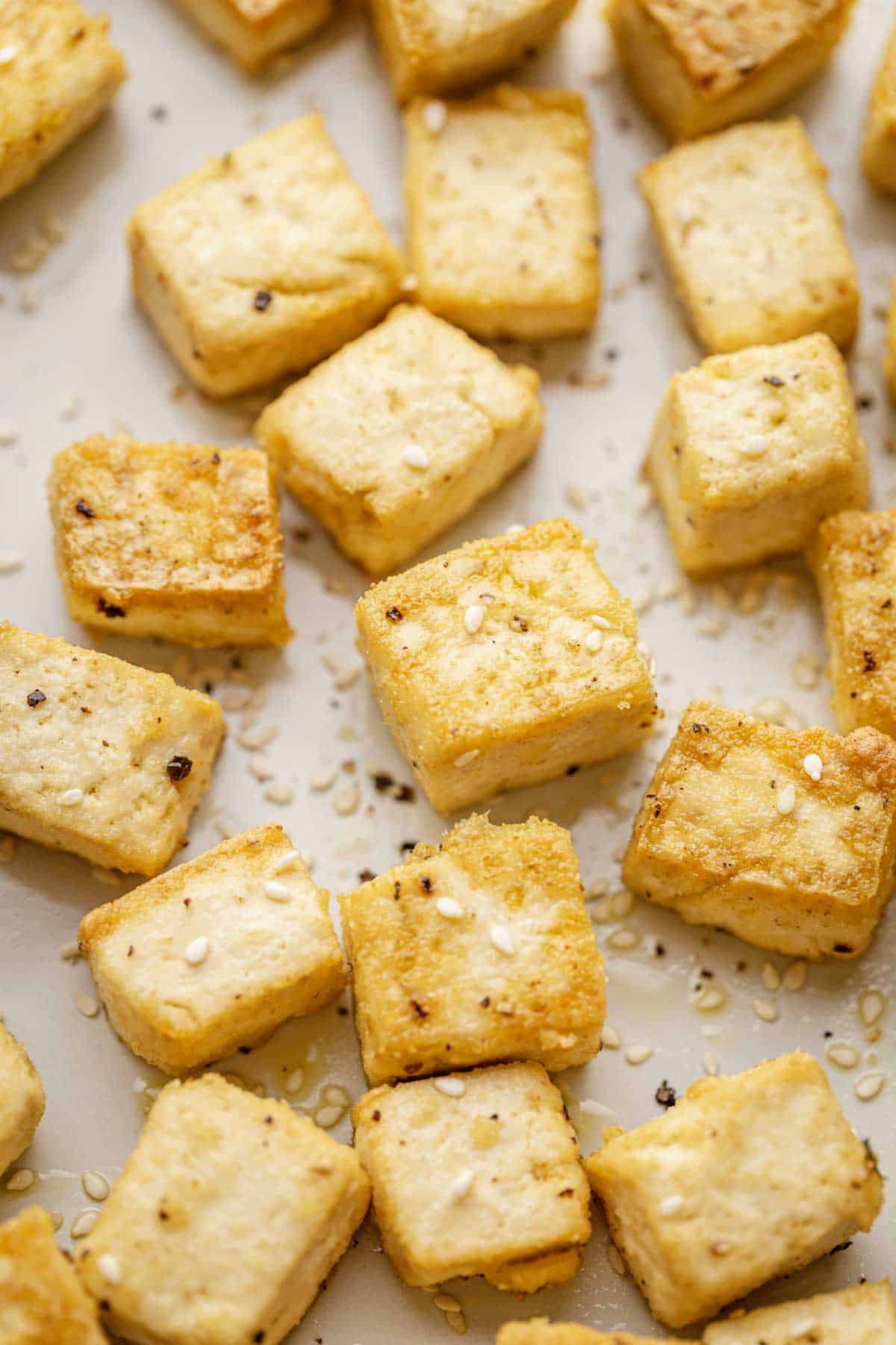 Crispy tofu cubes.