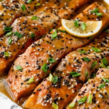 baked trout fillets with asian marinade.