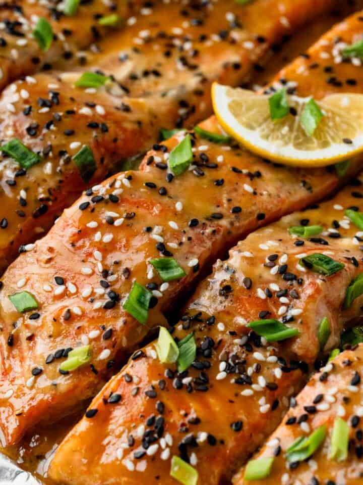 baked trout fillets with asian marinade.