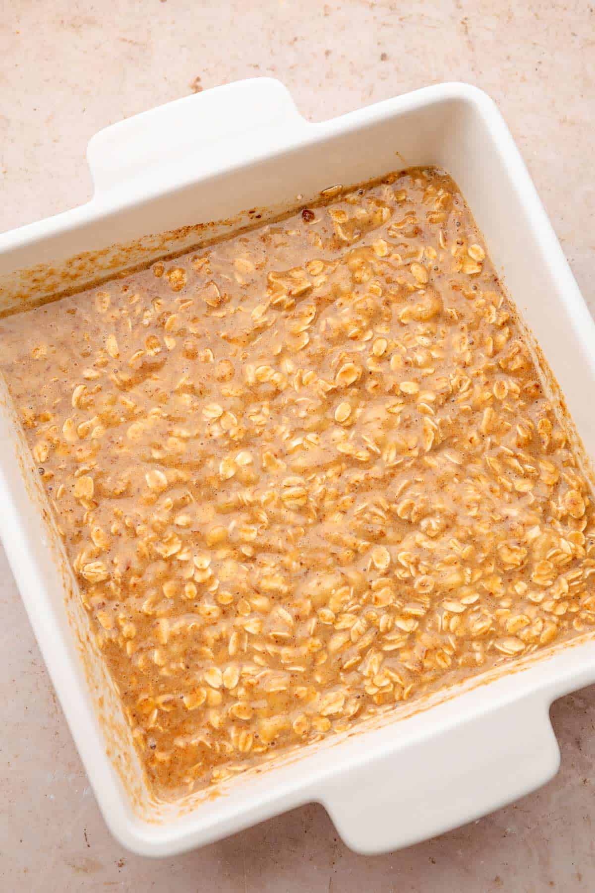 Rolled oats in baking dish.