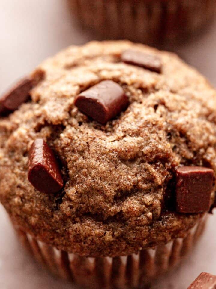 Banana bread chocolate chip muffins without refined sugar.