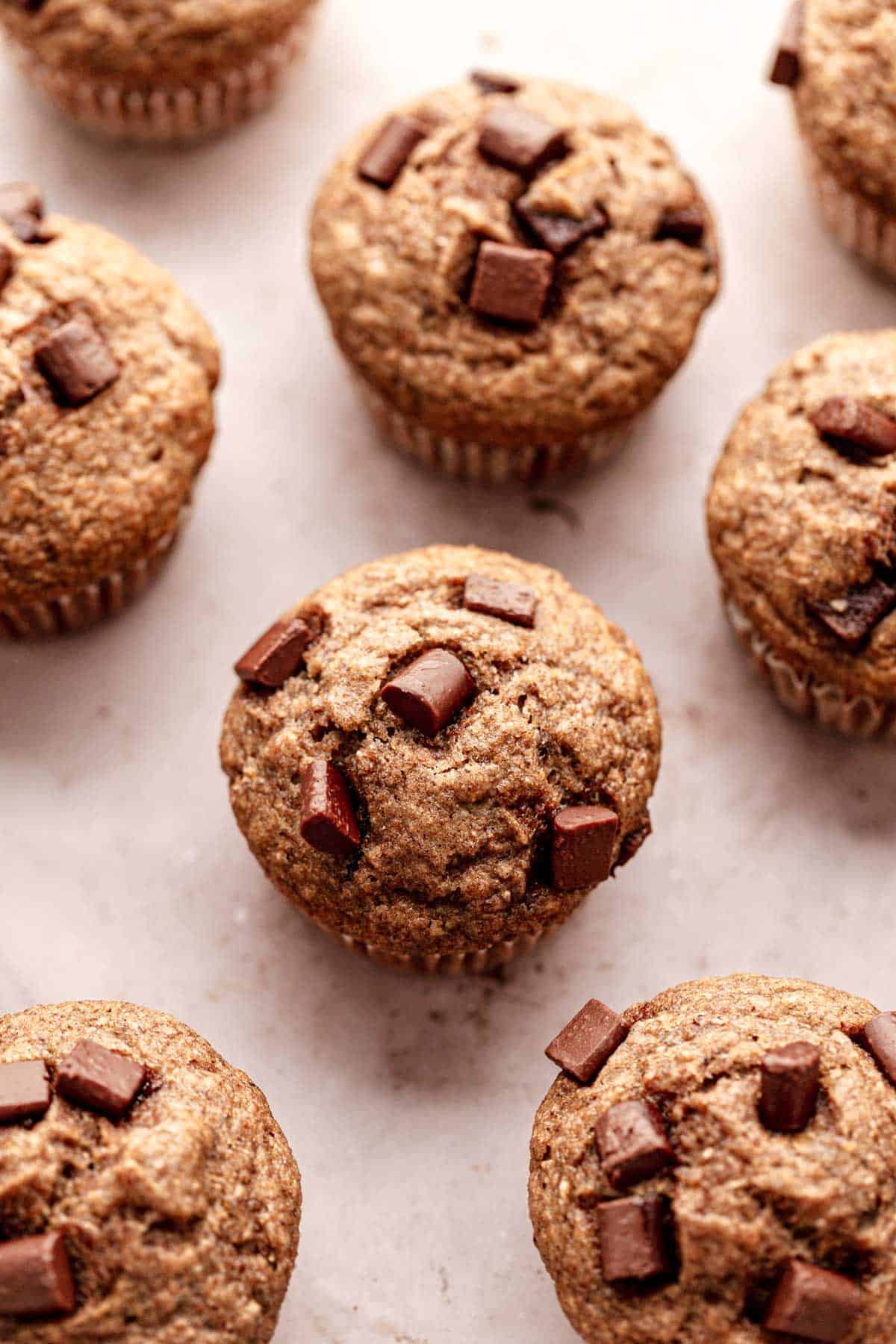 Banana bread chocolate chip muffins without refined sugar.