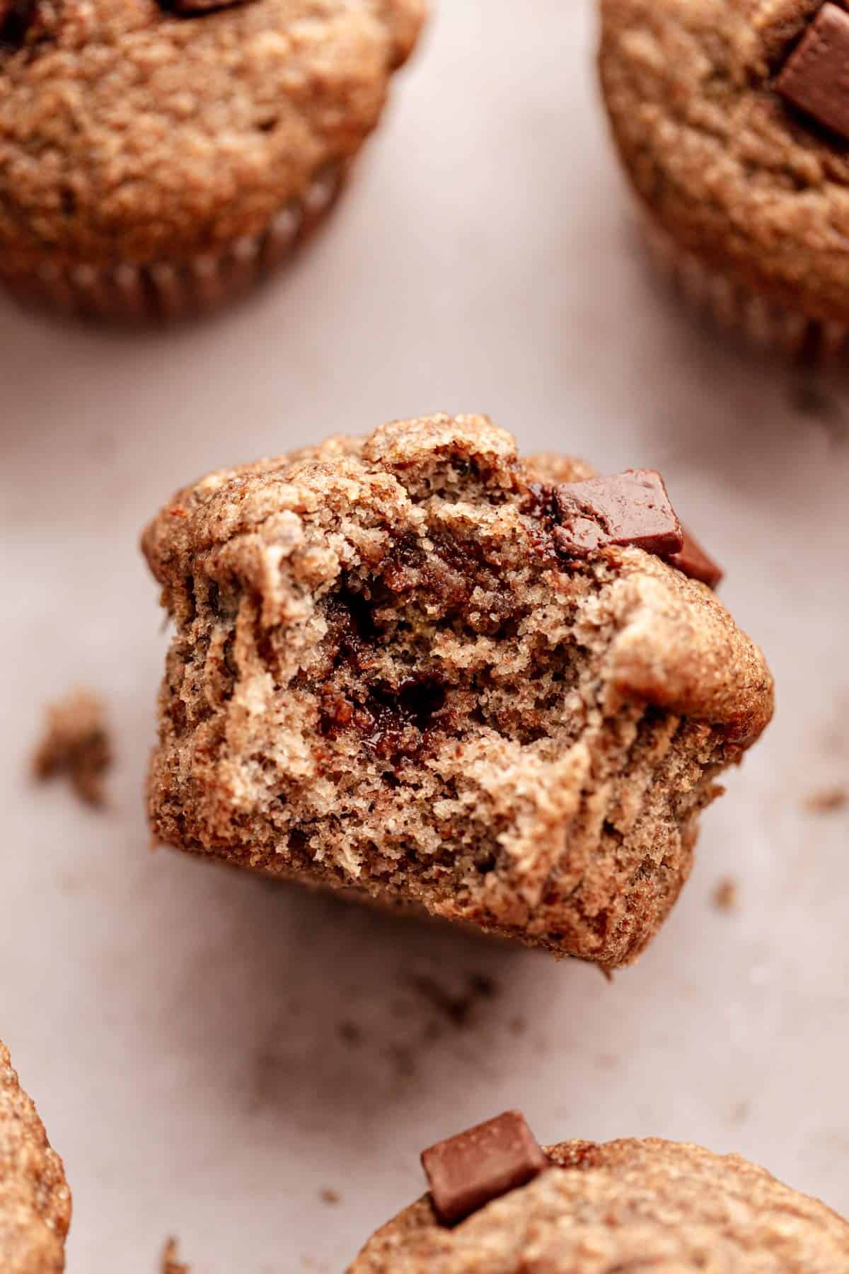 Banana bread chocolate chip muffins without refined sugar.