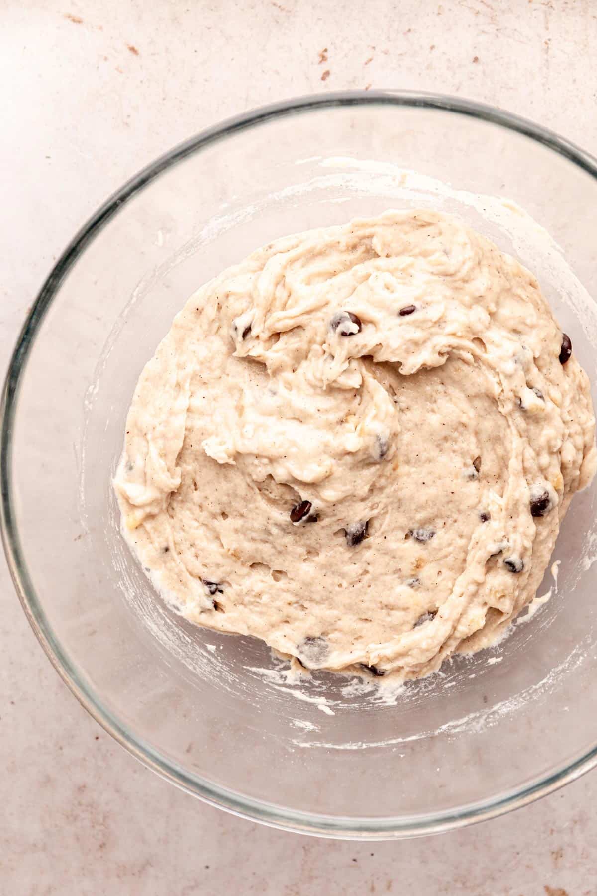 Banana bread chocolate chip muffin batter.