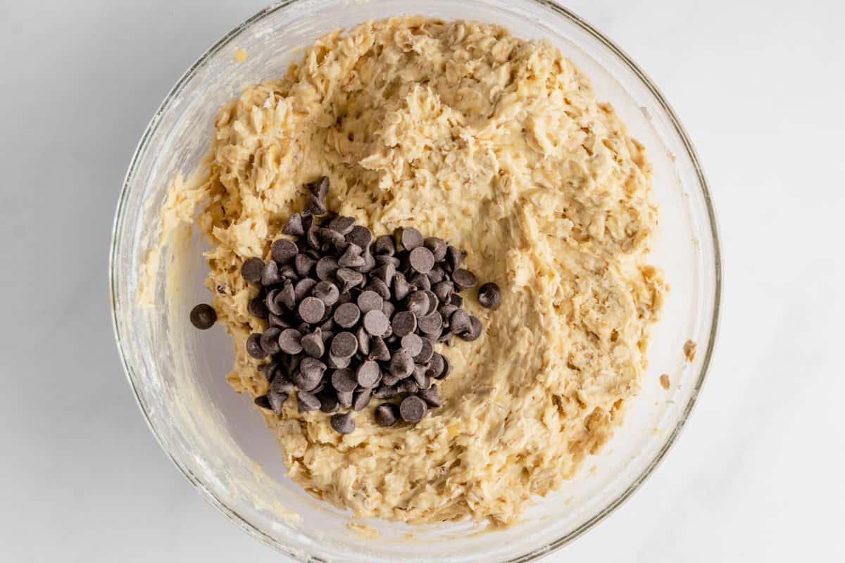 banana oatmeal cookie dough ingredients in a bowl