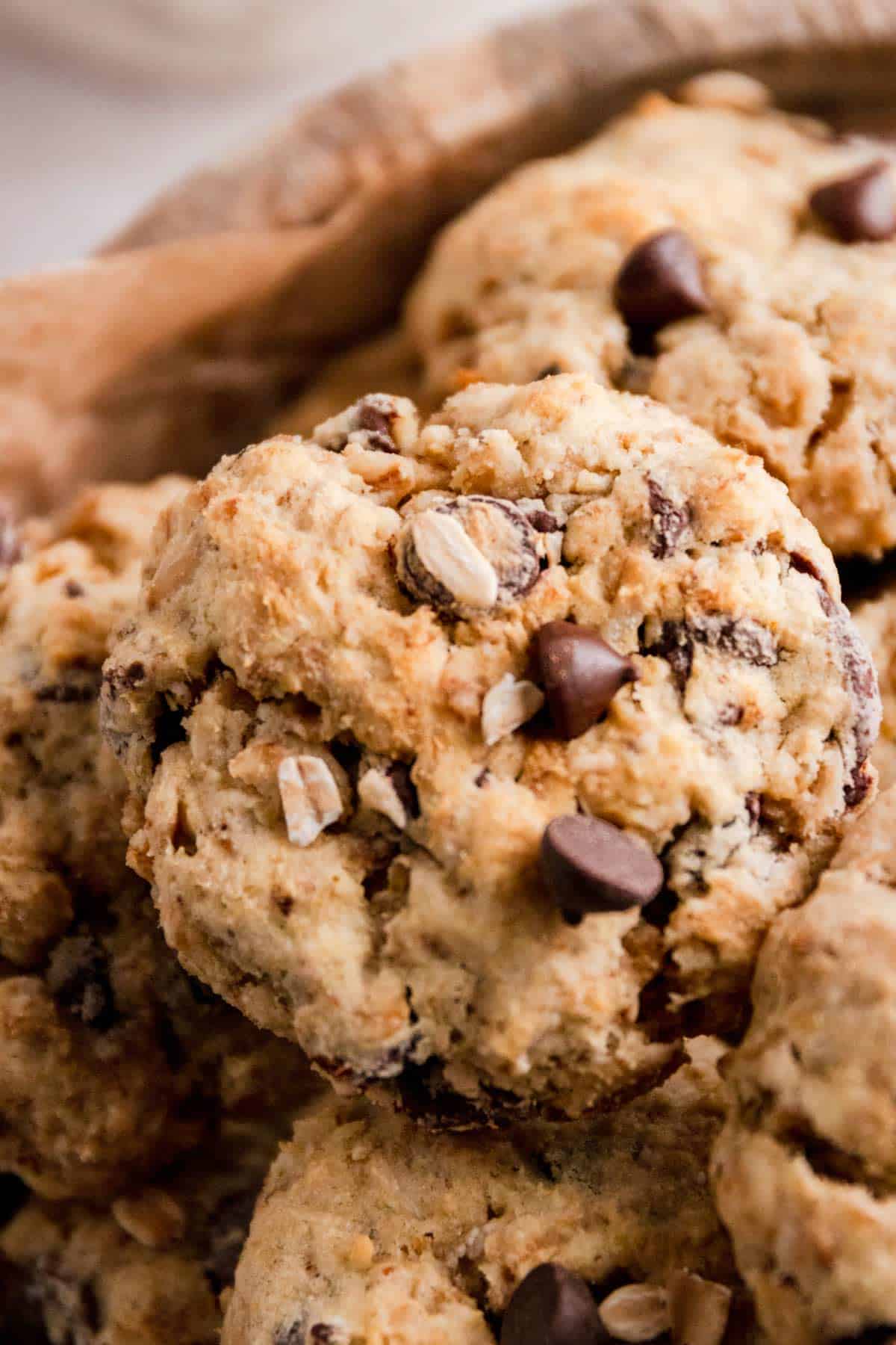 a stack of banana oatmeal cookies with chocolate chips