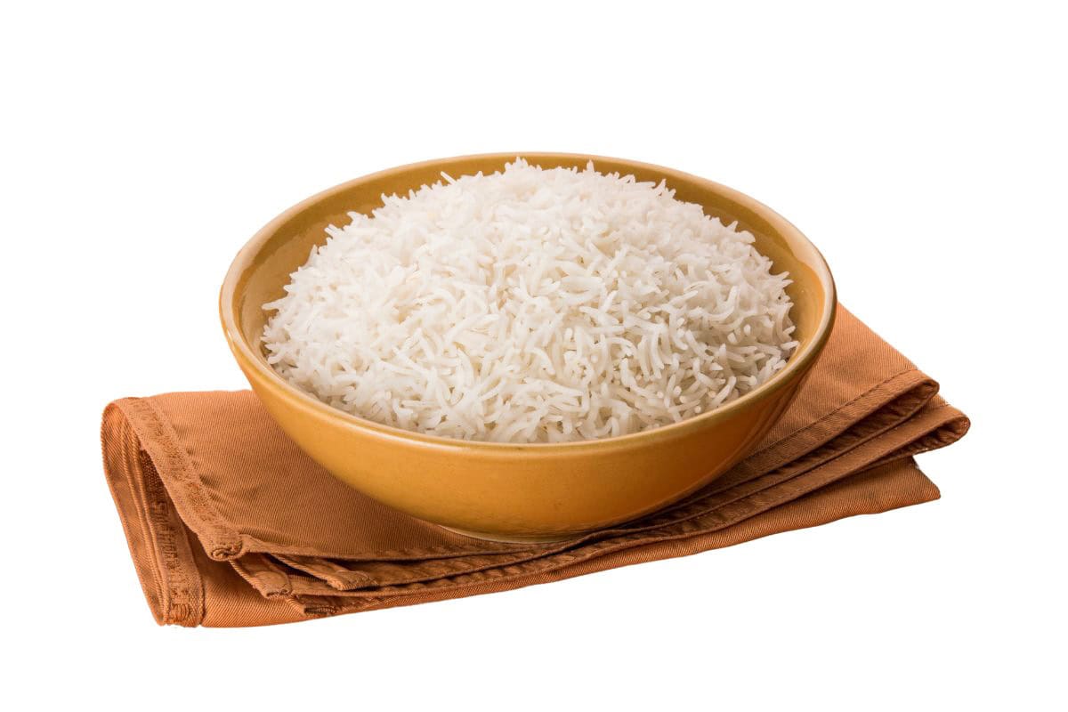 a bowl of uncooked basmati rice.