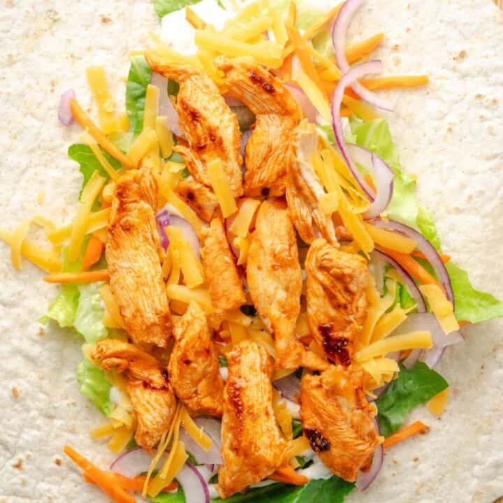 Unfolded chicken wrap.
