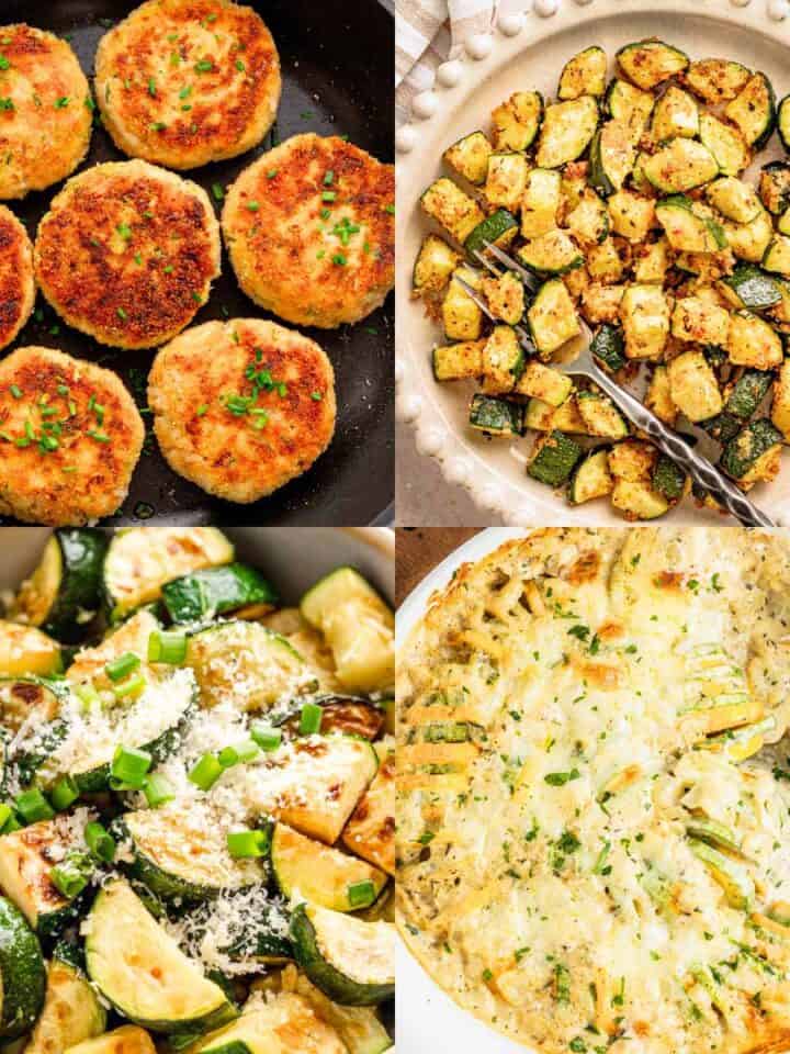 zucchini recipes with label that reads: 55 best easy zucchini recipes.