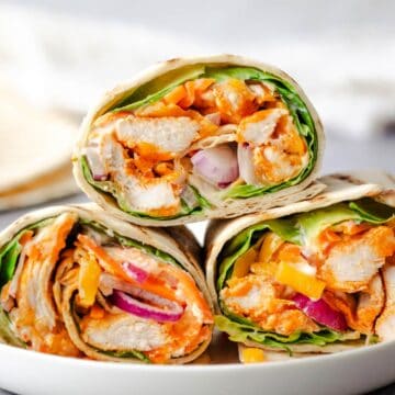 A stack of easy buffalo chicken wraps.