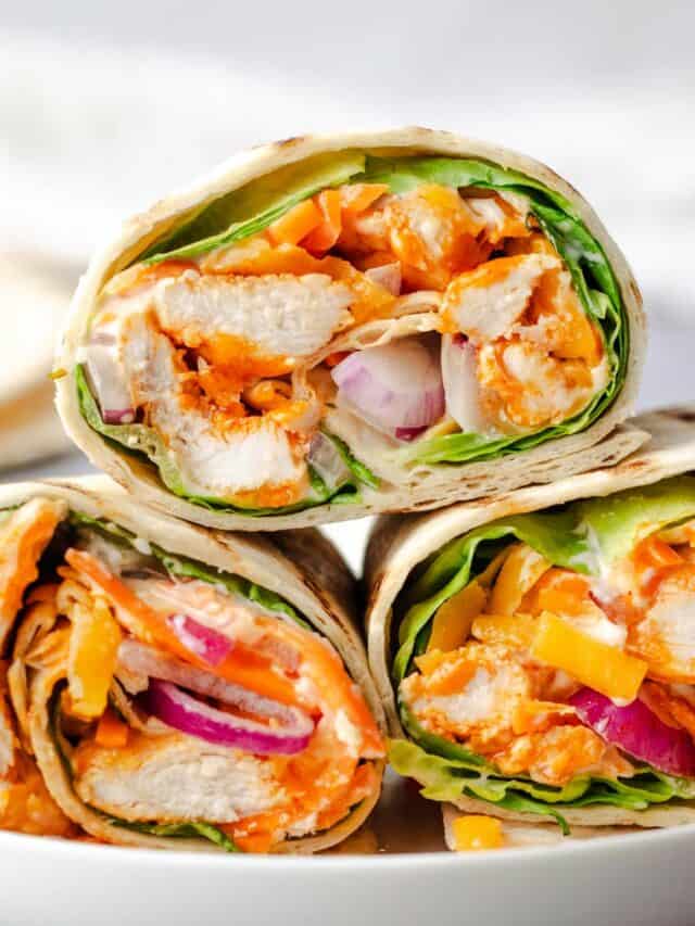A stack of easy buffalo chicken wraps.