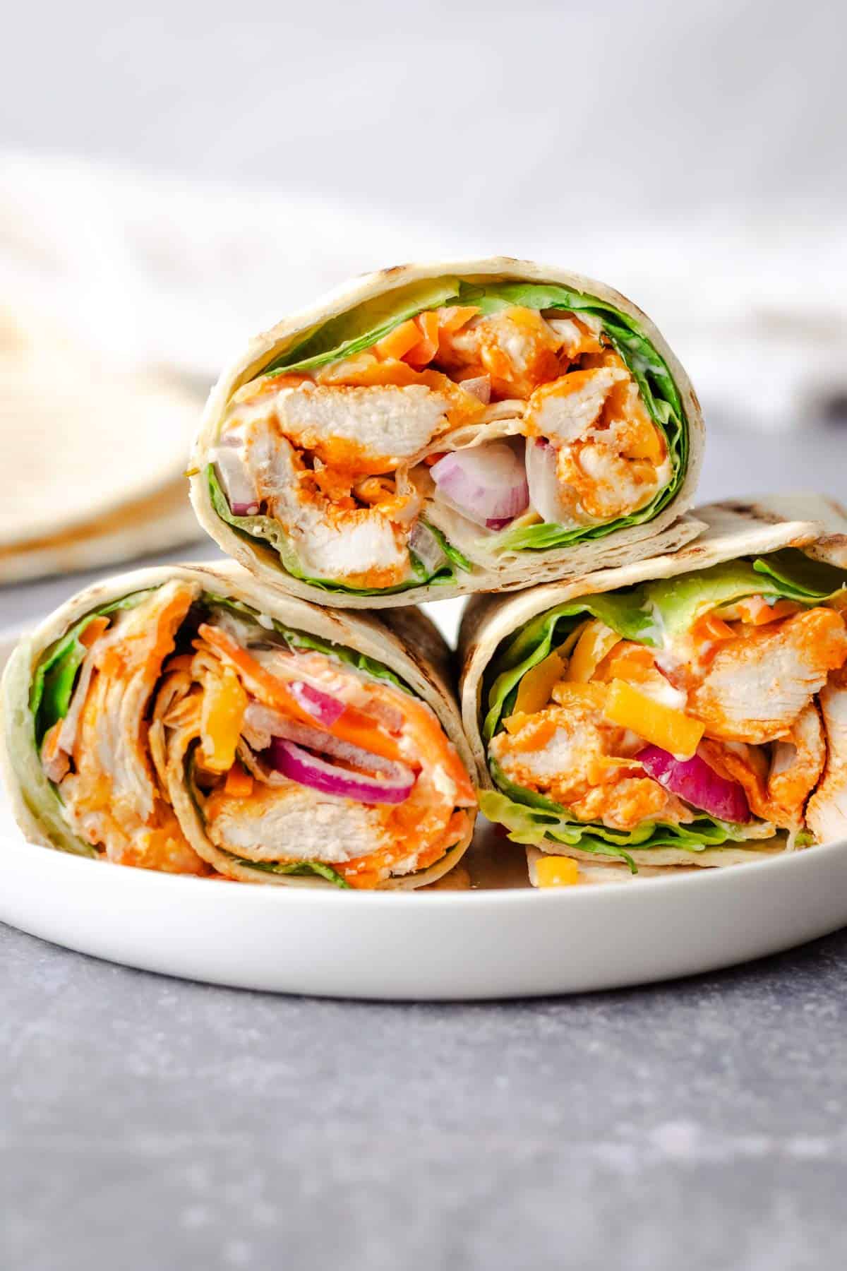 A stack of buffalo chicken wraps.