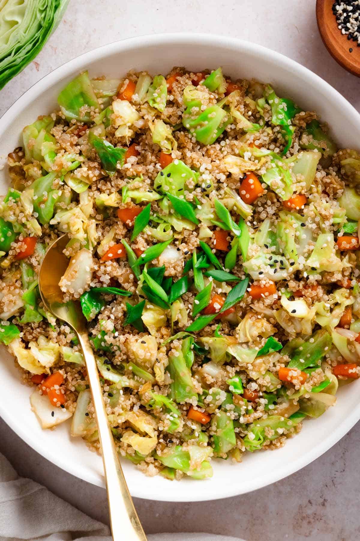 cabbage and quinoa stir fry