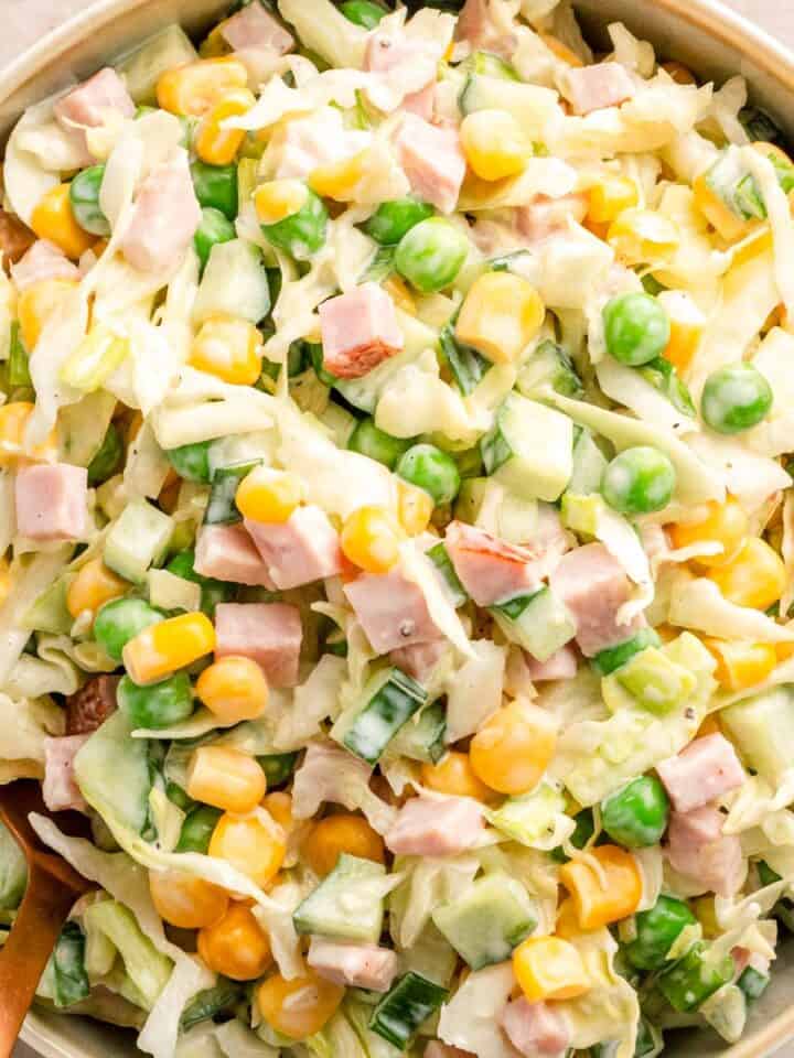 Cabbage, Corn and Ham Salad.