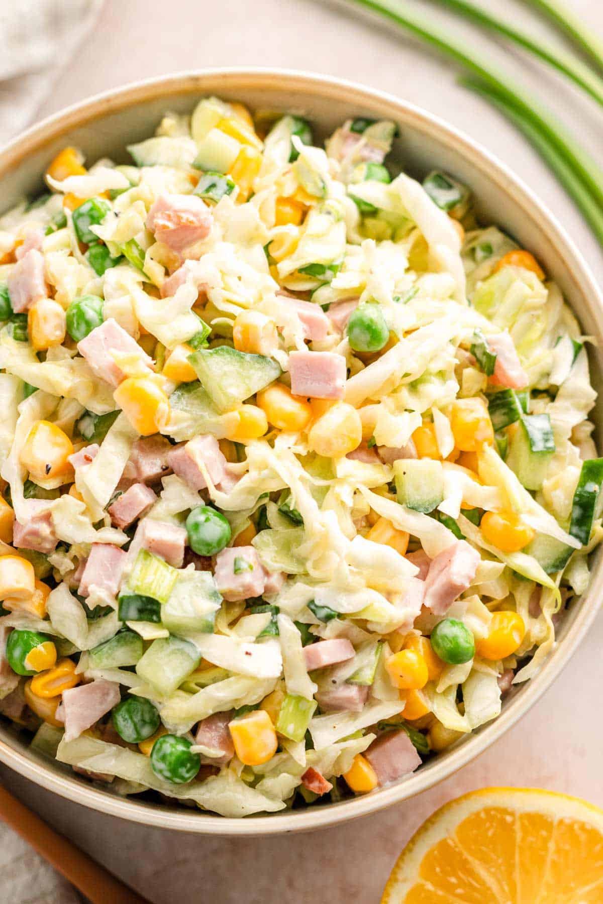 Cabbage, Corn and Ham Salad.