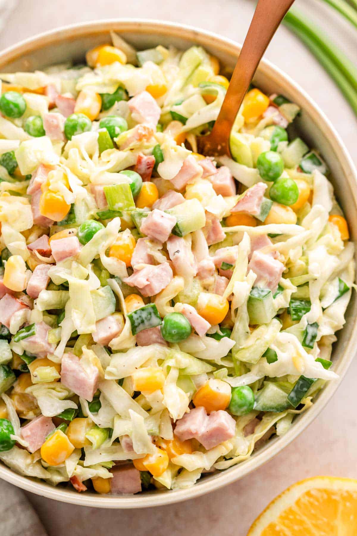 Cabbage, Corn and Ham Salad.