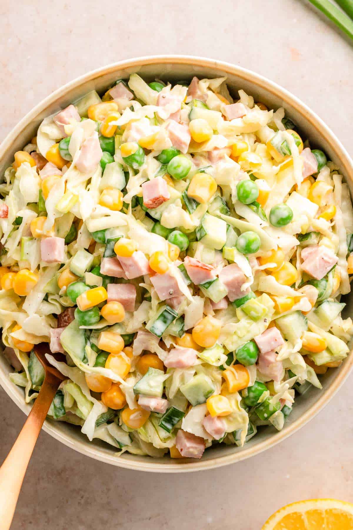 Cabbage, Corn and Ham Salad.