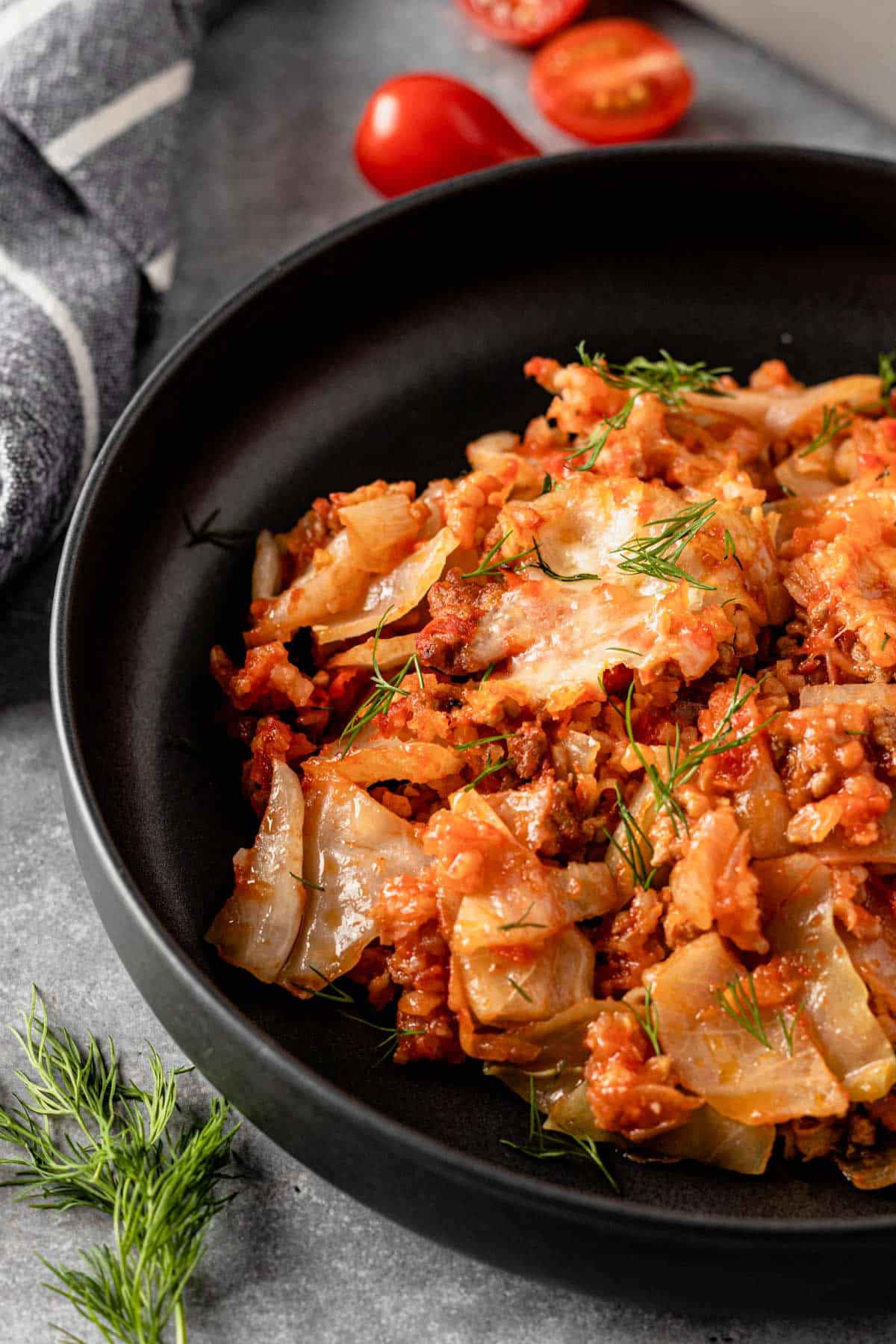 baked cabbage roll casserole with fresh dill