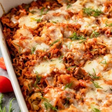 cabbage roll casserole with cheese.