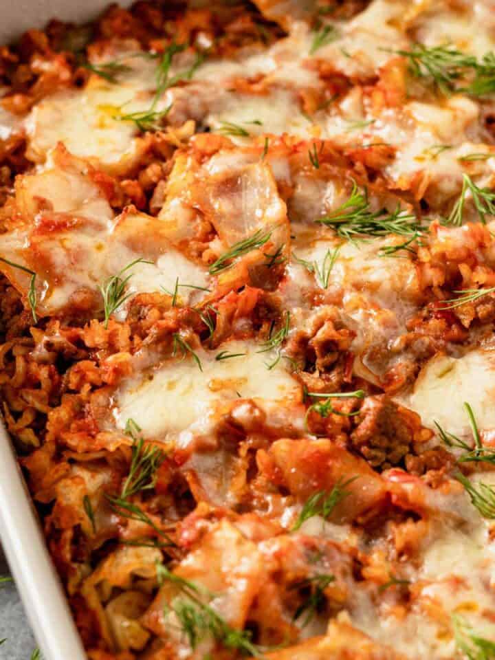 cabbage roll casserole with cheese.