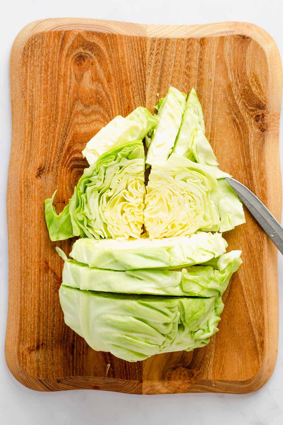 cutting cabbage for stir fry.