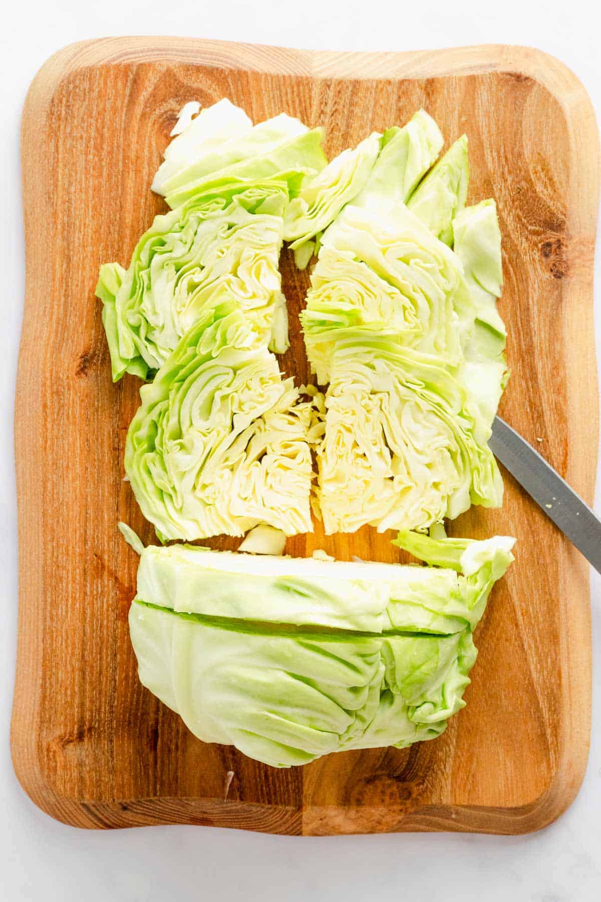 cutting cabbage for stir fry.