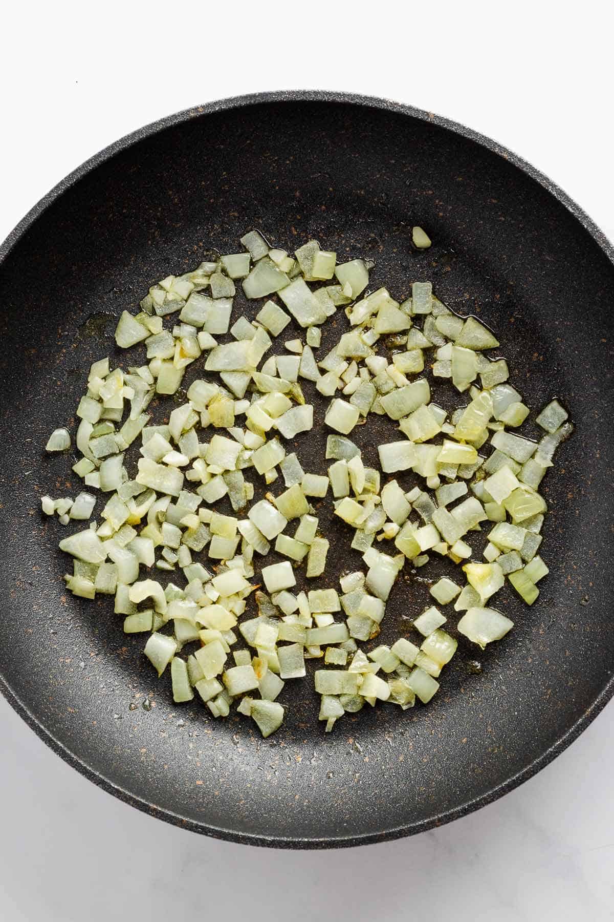 diced onion in skillet.