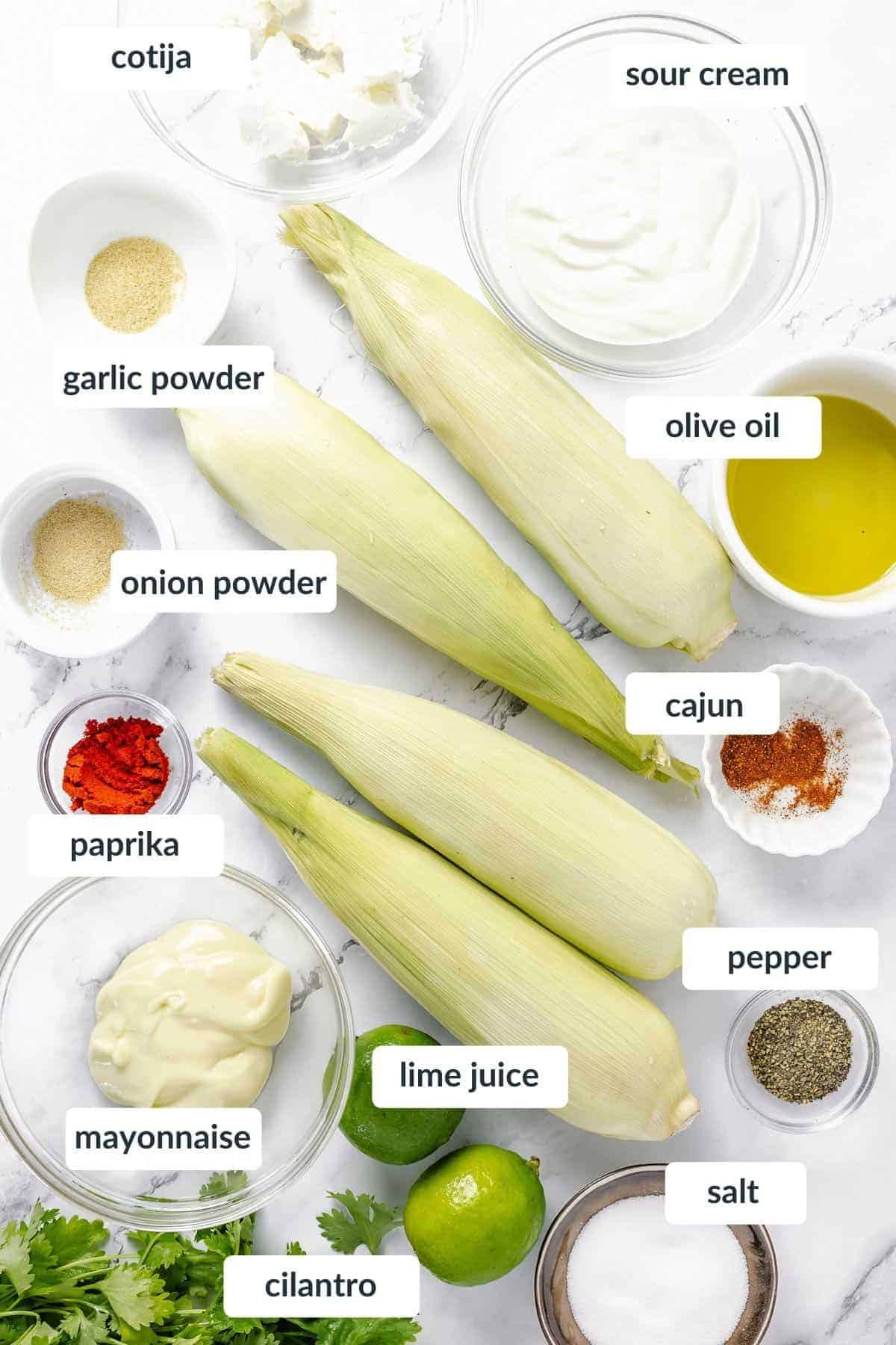Ingredients flat lay shot for Cajun Corn On The Cob