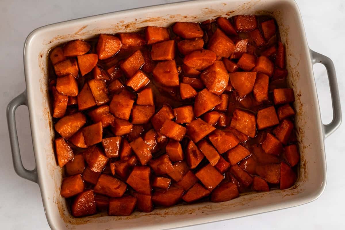 sweet potato cubes in sugary syrup casserole.