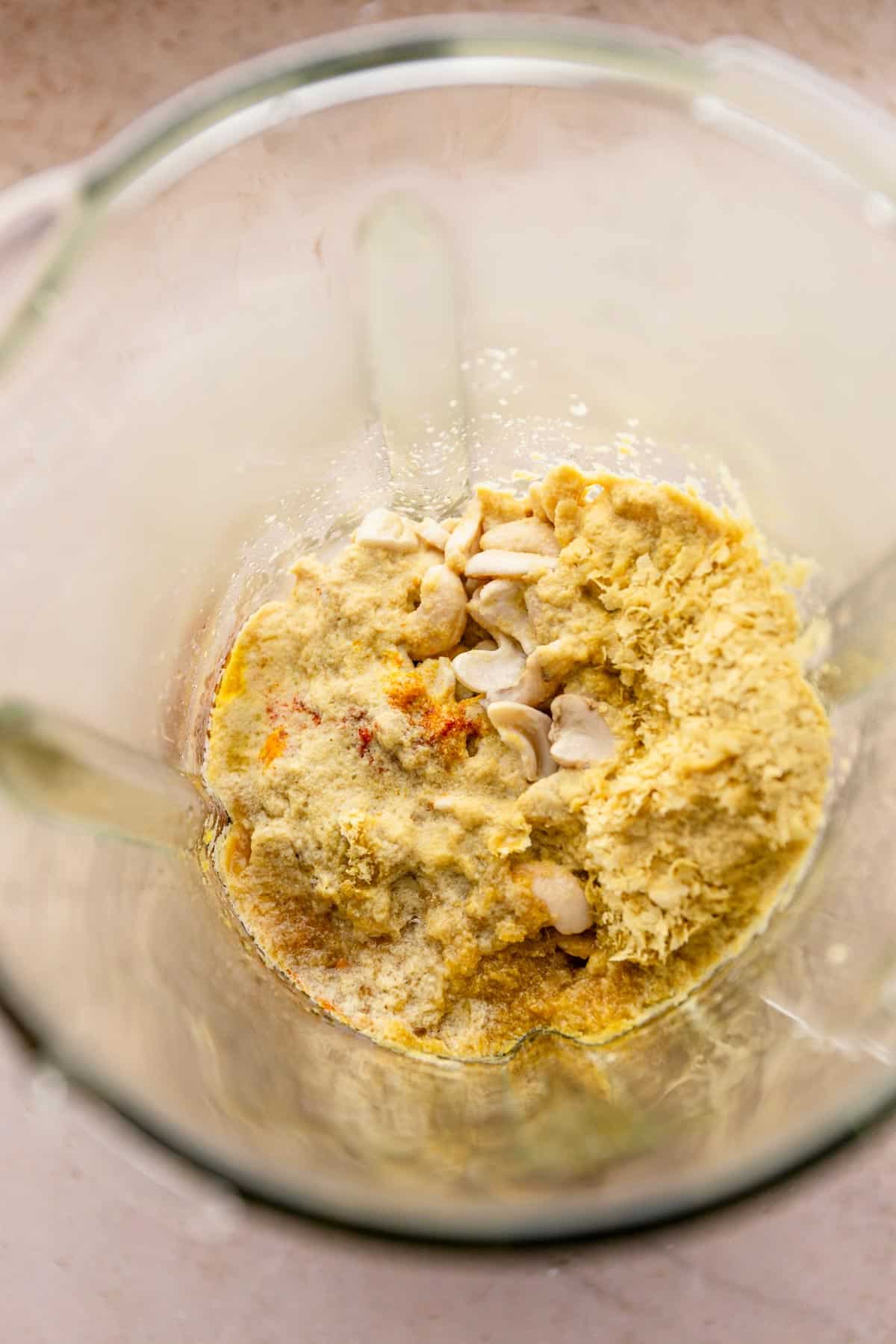 cashew crema ingredients in blender.