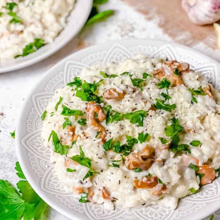 This Chanterelle Mushroom Risotto is deliciously creamy with rich flavors of mushrooms and salty Parmesan. This recipe’s perfect for when you’re craving something warm and hearty!  - The Yummy Bowl