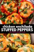 Pinterest Pinnable Image for Chicken Enchilada Stuffed Peppers