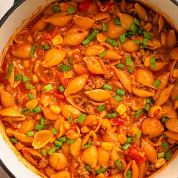 Cheesy beef taco pasta.