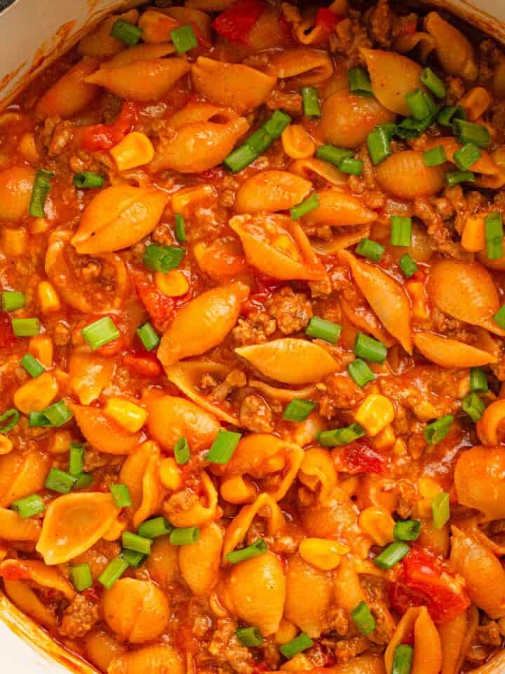 Cheesy beef taco pasta.