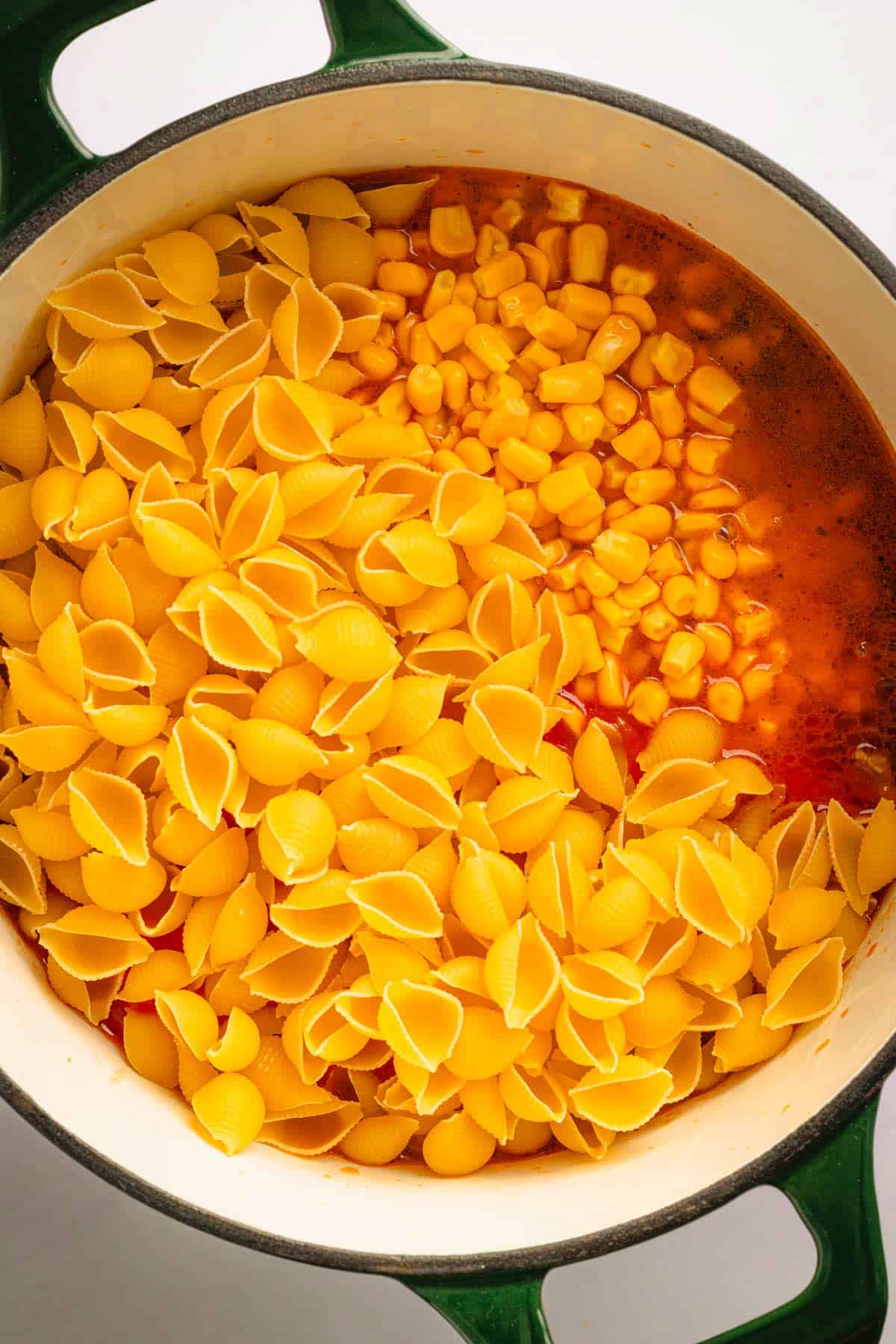 Shell pasta in taco sauce.