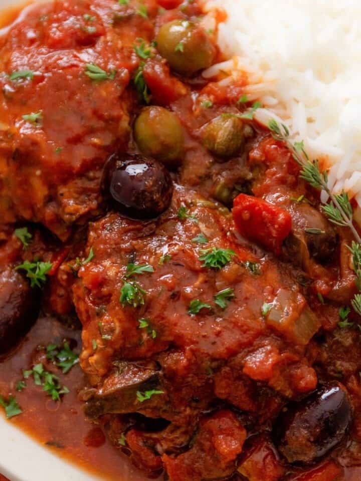 chicken thighs in cacciatore sauce.