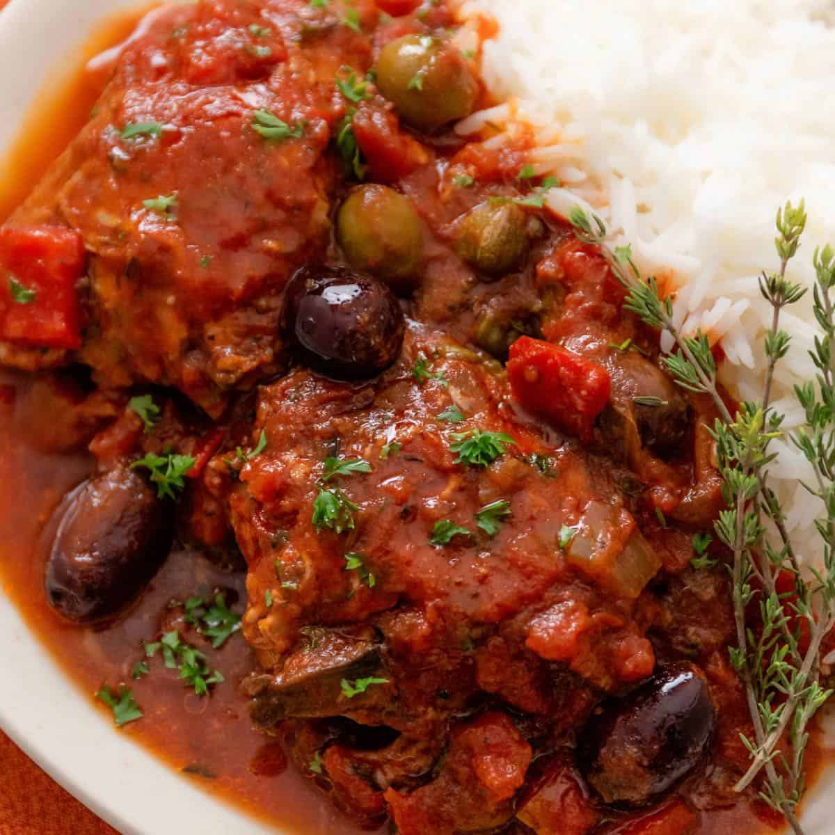 chicken thighs in cacciatore sauce.