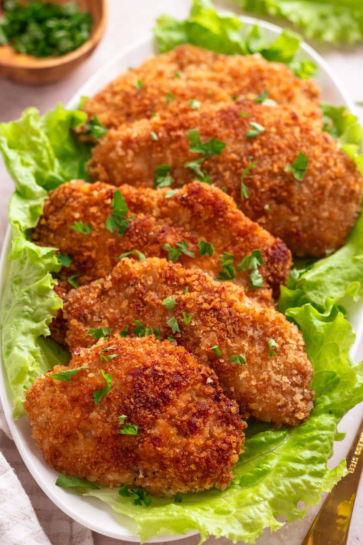 Crispy chicken cutlets.