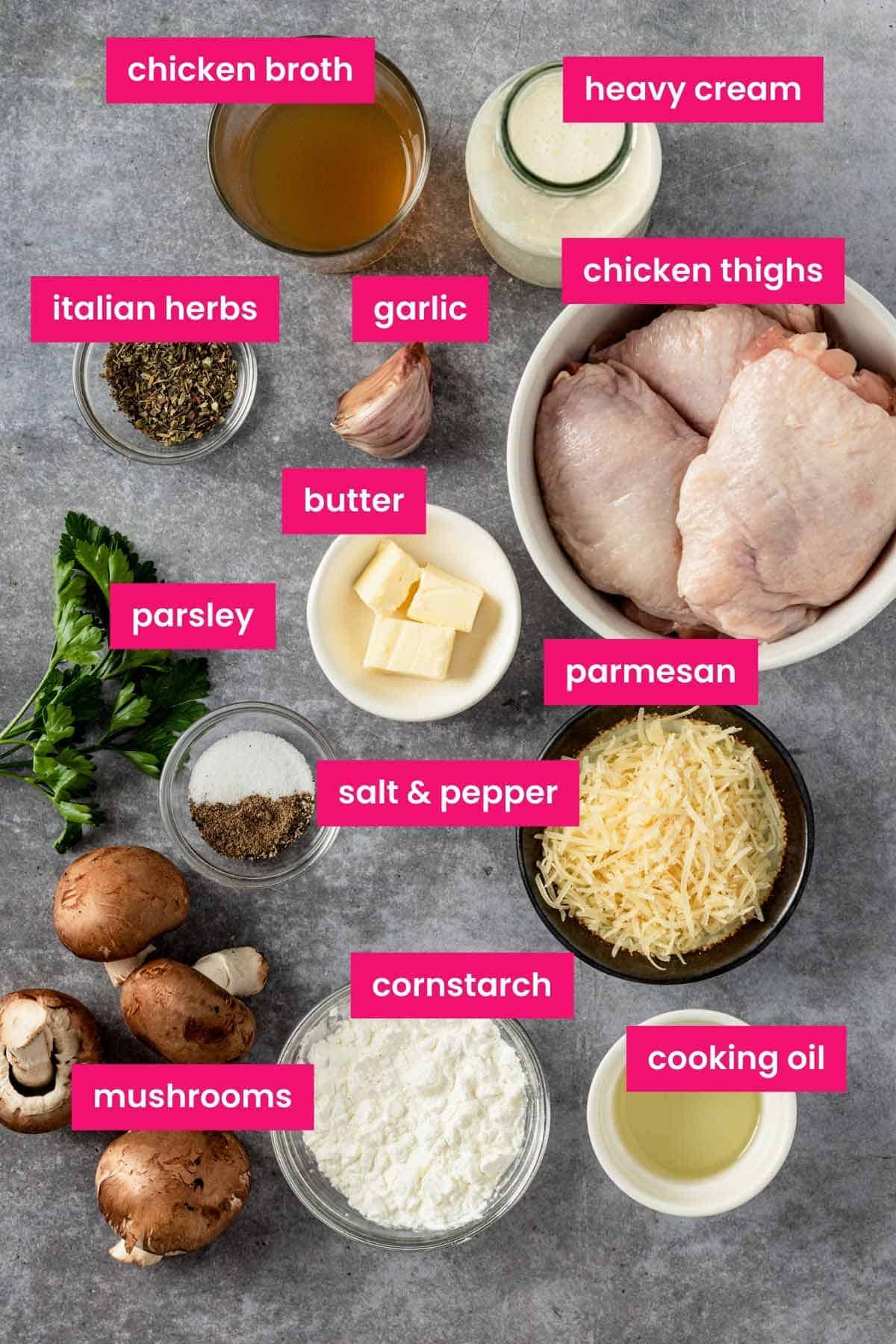 Creamy Mushroom Chicken Thighs Ingredients