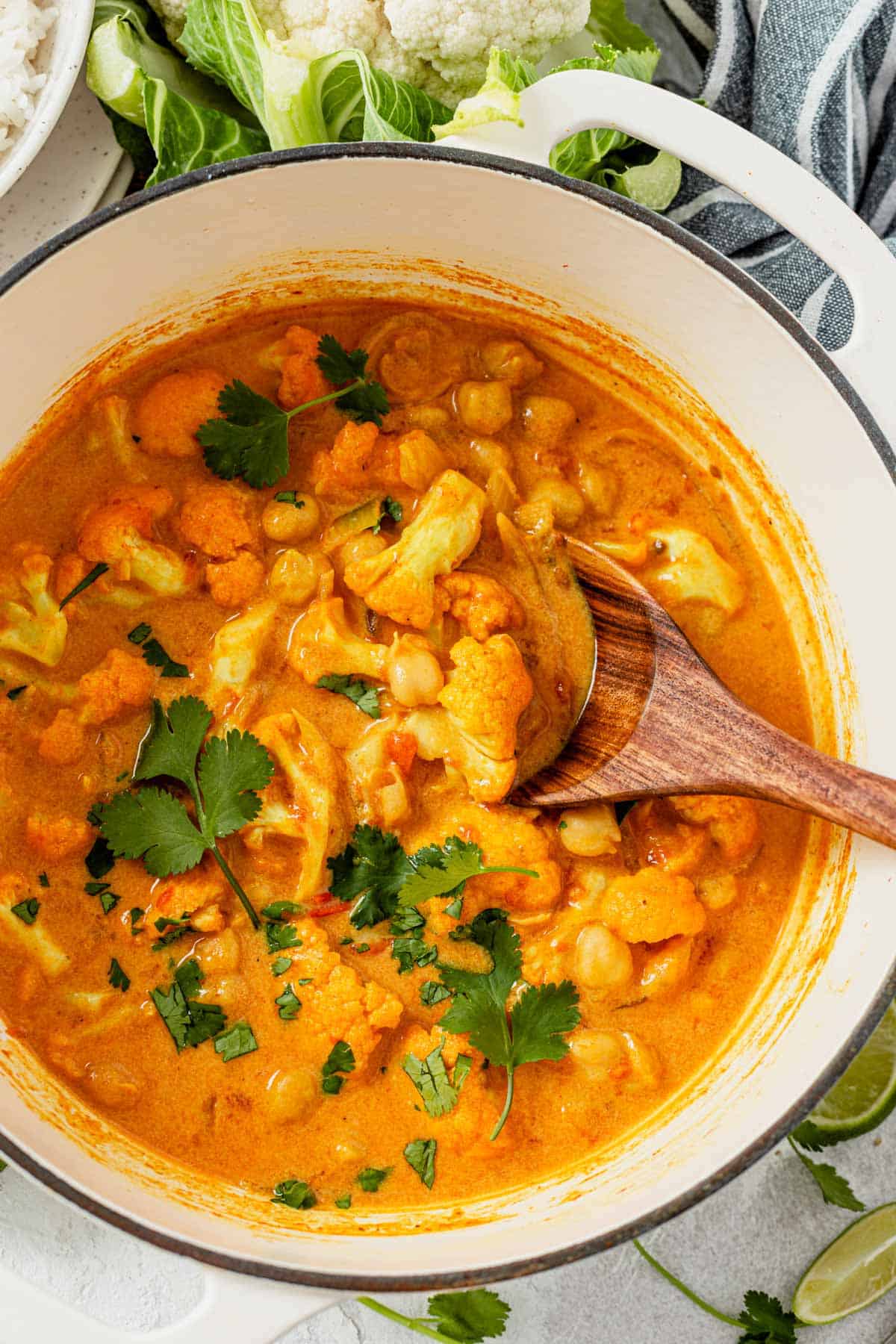 chickpea and cauliflower curry served with rice