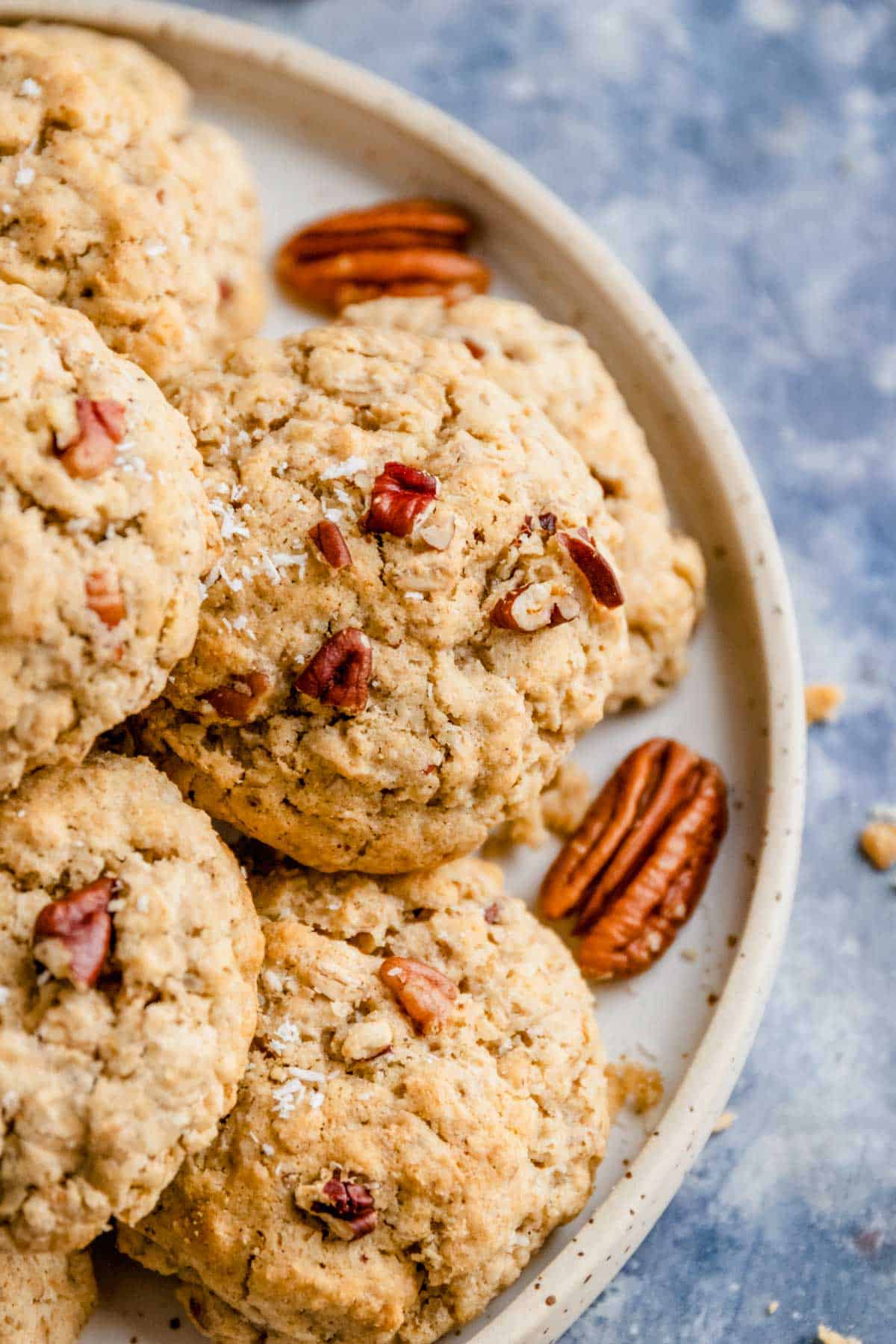 a stack of oatmeal pecan cookies