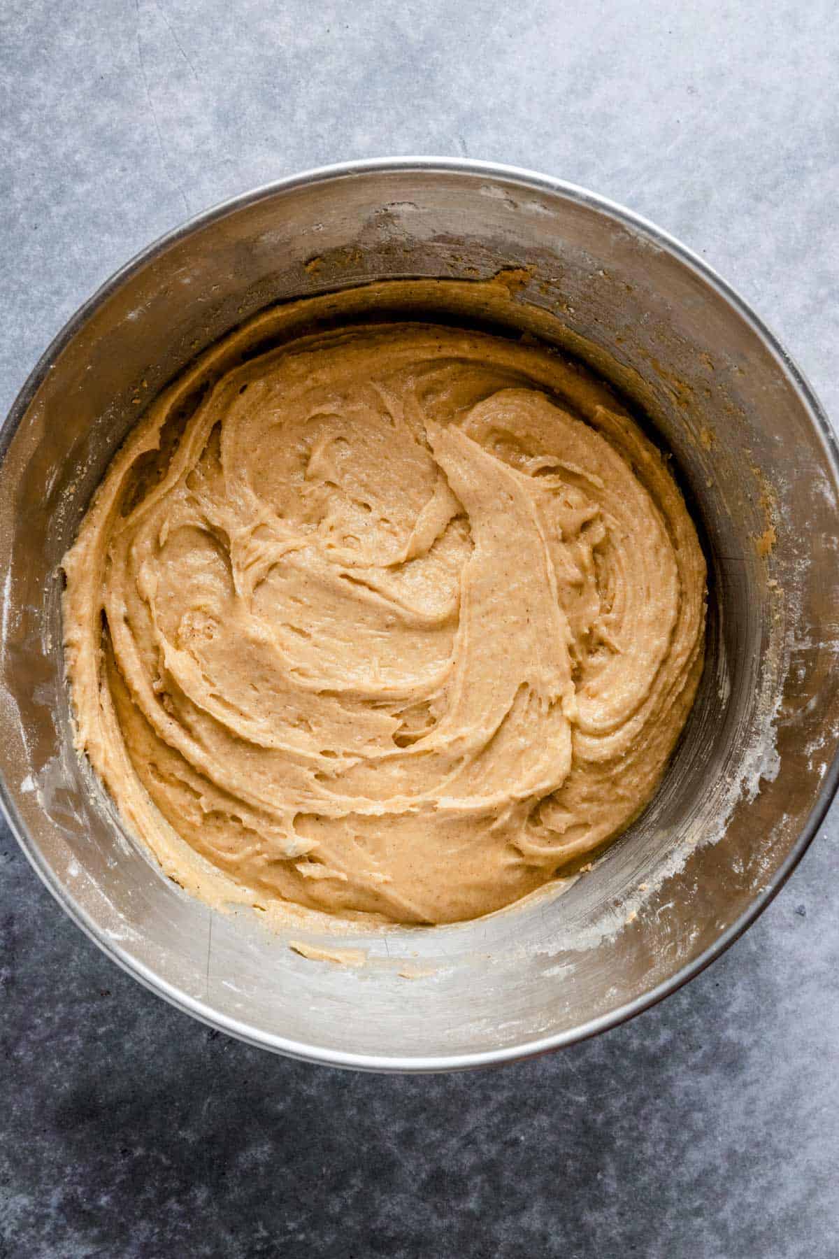 sugar, eggs and butter creamed together in a bowl