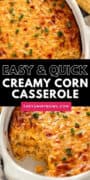 easy corn casserole in oval baking dish.