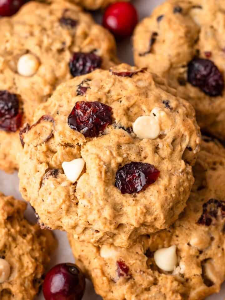 A stack of chewy Cranberry Oatmeal Cookies.