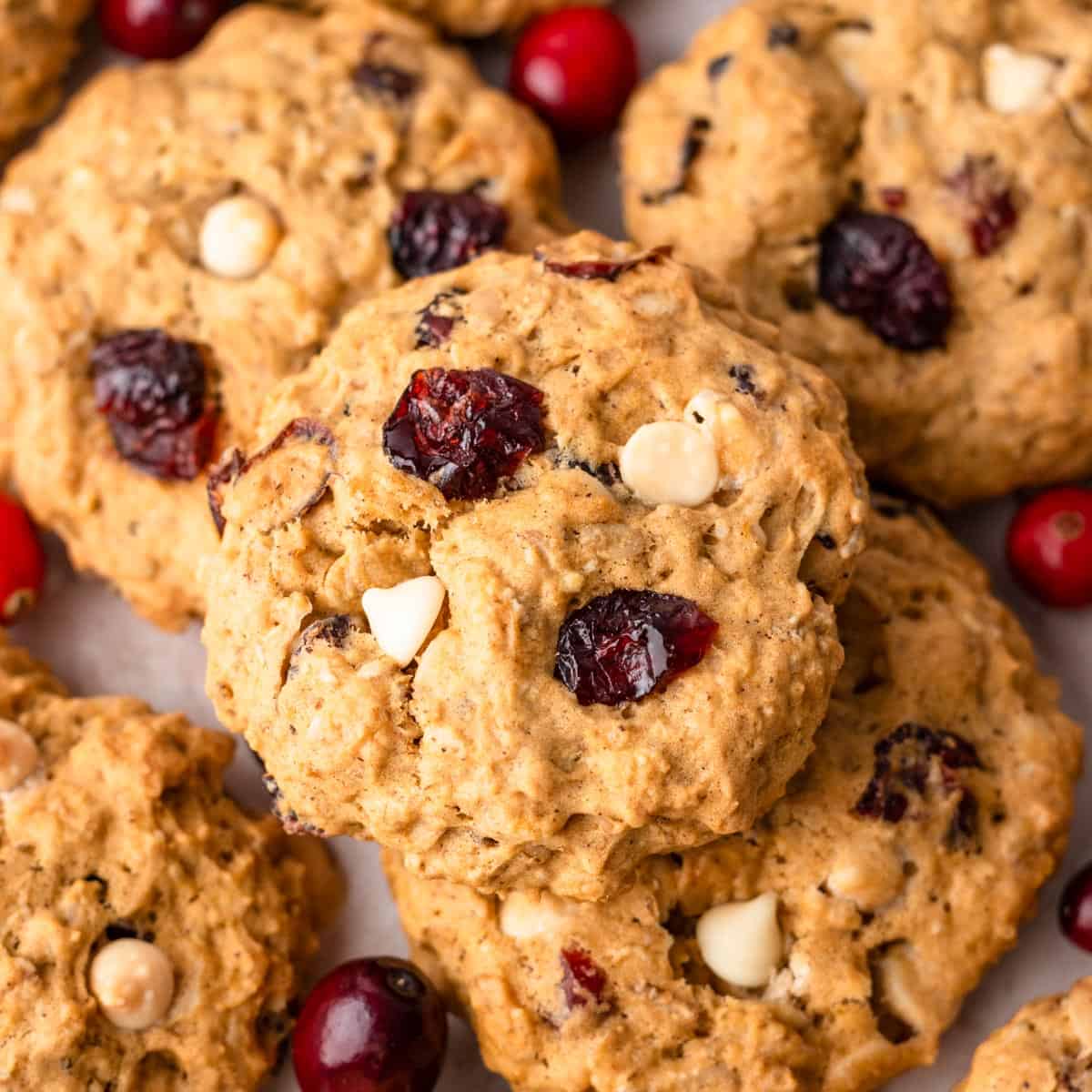 A stack of chewy Cranberry Oatmeal Cookies.